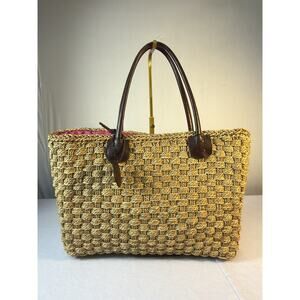 Vintage Liz Claiborne Mambo Straw Tote Woven Boho Summer Beach Bag